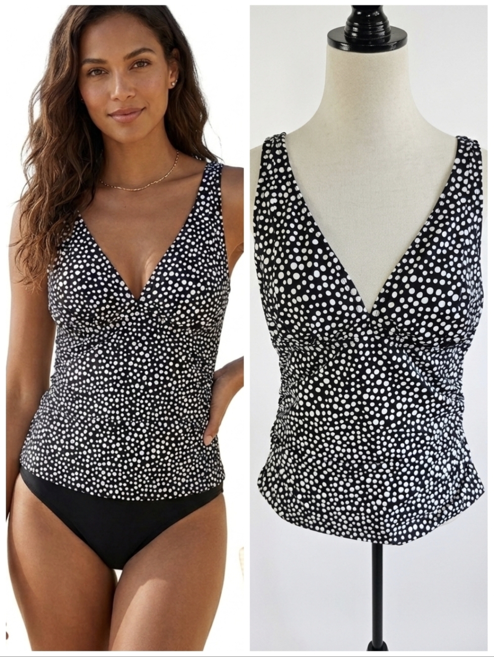 Jaclyn Smith Tankini Bathing Suit Top Black and White Polka Dot  Women's Size 16